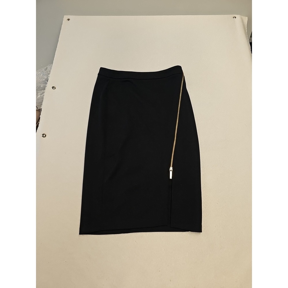 Michael Kors Womens Black Gold Side Zip Pencil Skirt Size 4 Knee Length Stretch
